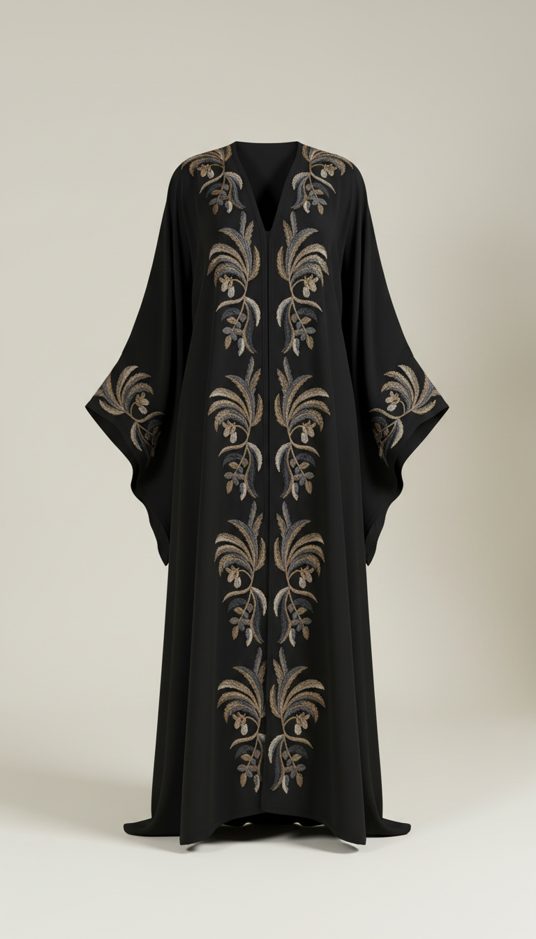 Date Palm Black Embroidered Abaya